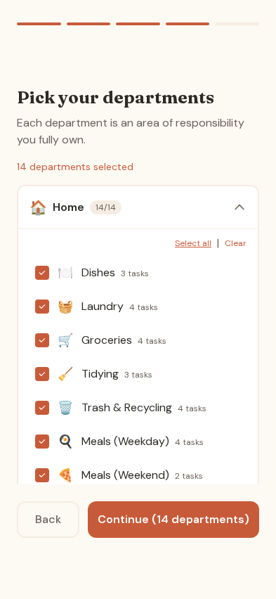 Departments selected