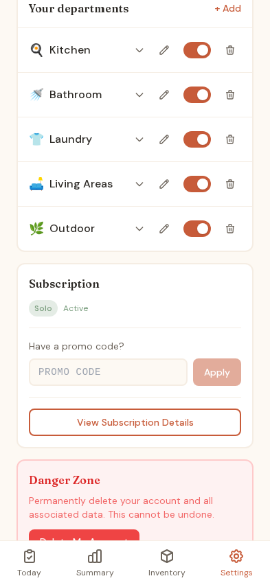 Settings departments